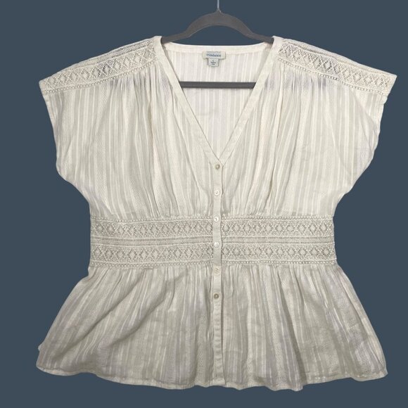 Sundance Womens Ivory Lace Button-Front crochet gauzy Blouse Size L light cool - Picture 1 of 10